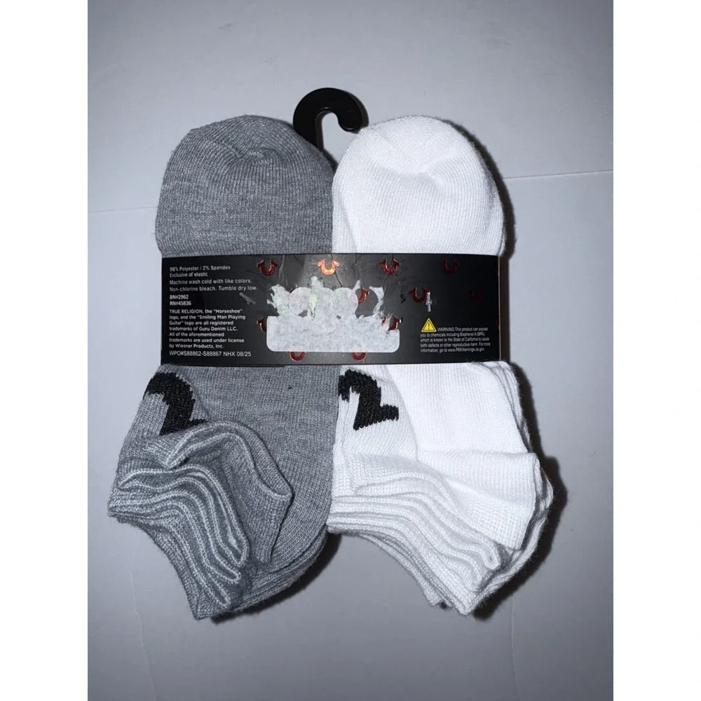 True Religion Boys 20 Pack Low Cut Socks Size 6-8.5 Black Gray White New NWT